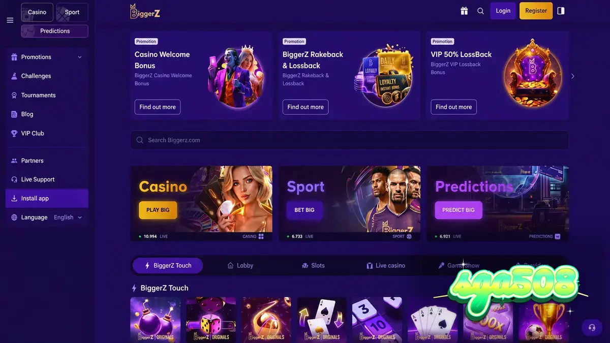 Tampilan antarmuka platform taruhan BiggerZ yang modern