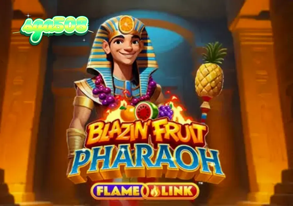 Tampilan visual slot Blazin’ Fruit Pharaoh FlameLink dengan simbol buah dan firaun